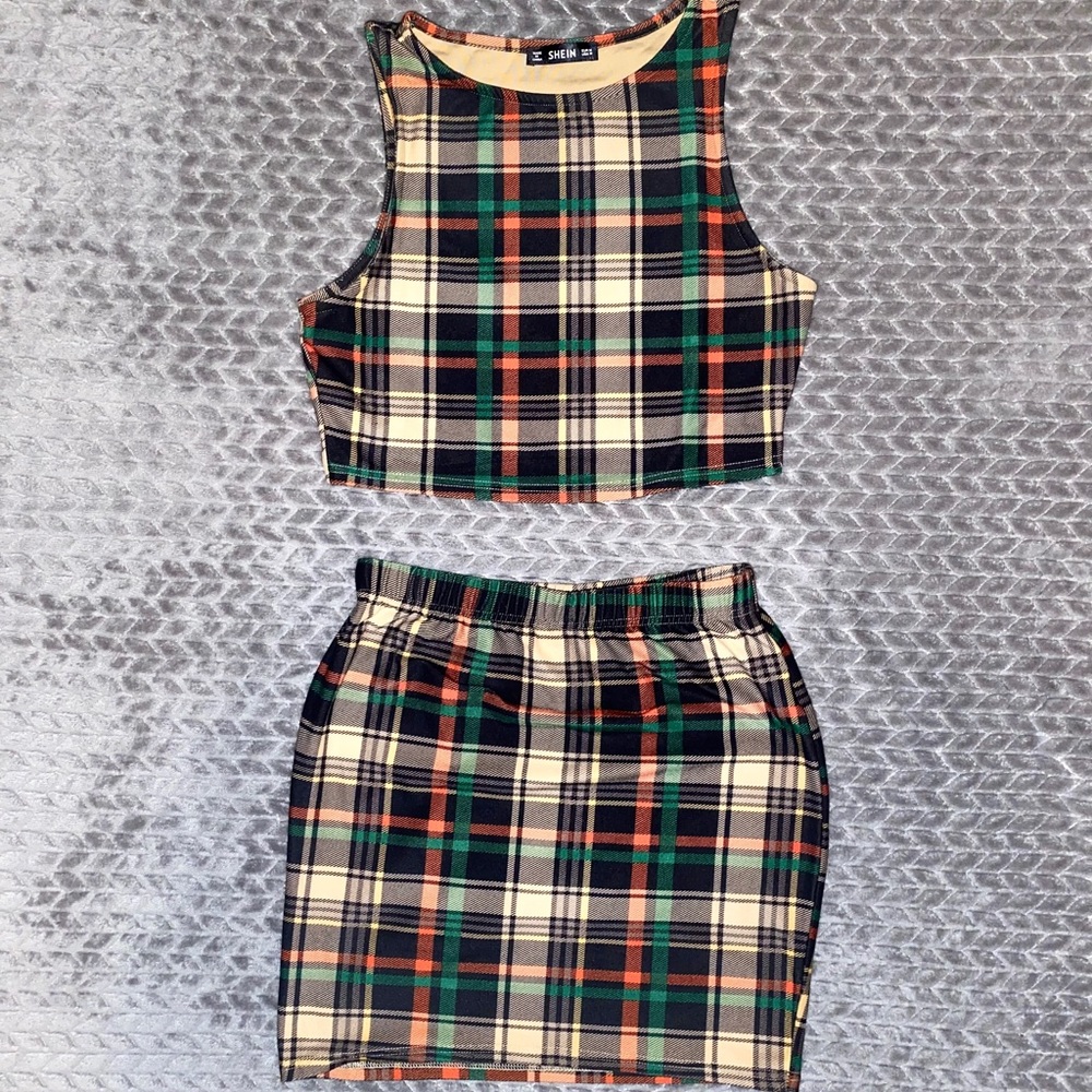 SheIn Plaid Top & Skirt Set